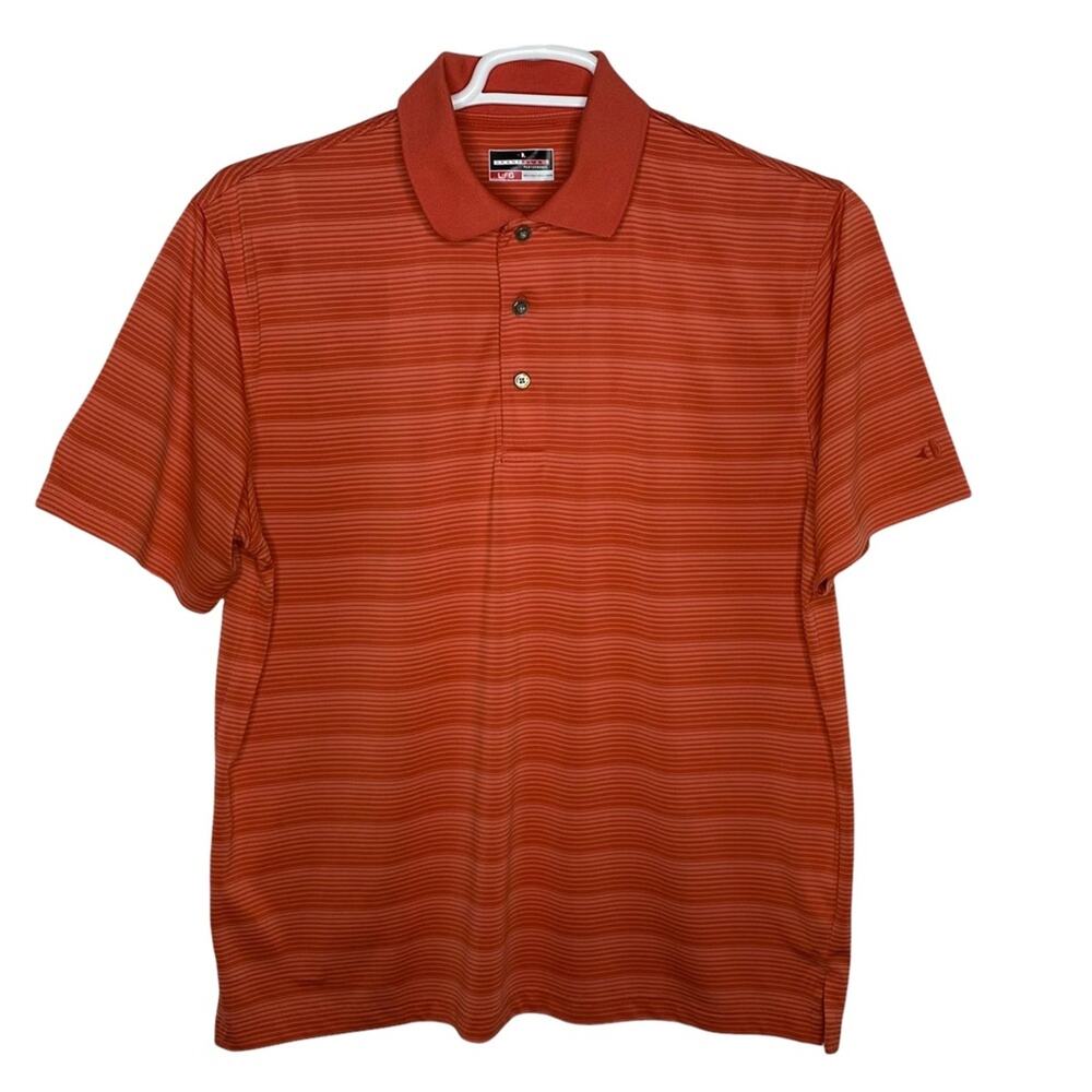 Grand Slam Golf Polo Shirt Mens Large Orange Feeder Stripe Short Sleeve Athletic